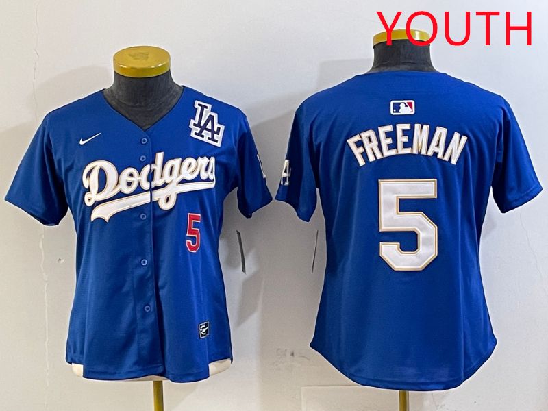Youth Los Angeles Dodgers #5 Freeman Blue Gold Game 2025 Nike MLB Jersey style 6